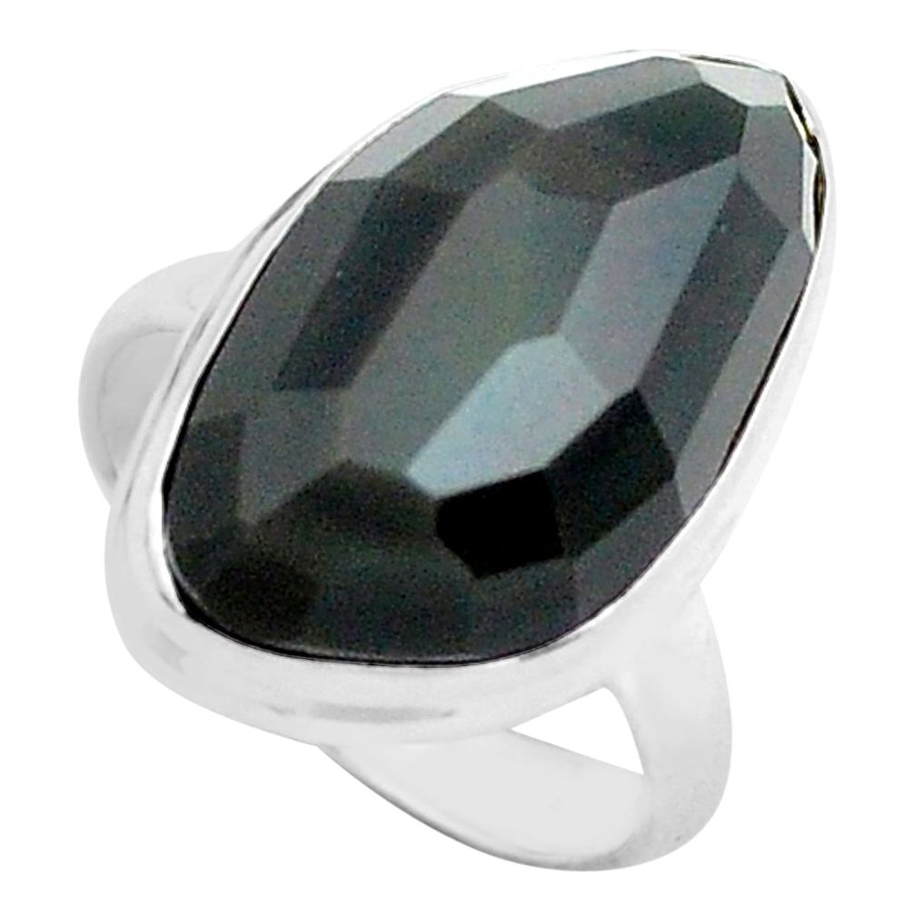 925 silver 13.85cts natural black obsidian eye solitaire ring size 7 p74864