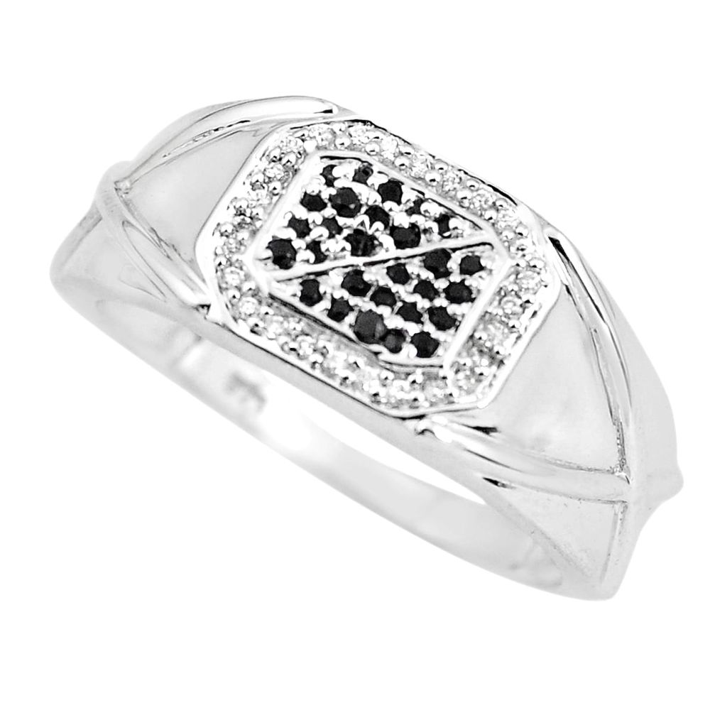925 silver 2.19cts natural black sapphire white topaz mens ring size 11.5 c3805
