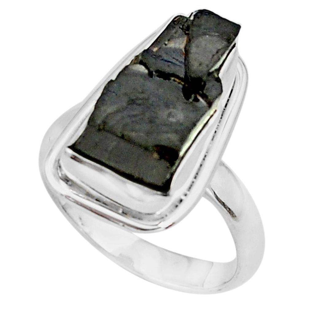 925 silver 12.03cts natural black shungite fancy solitaire ring size 8.5 p79040