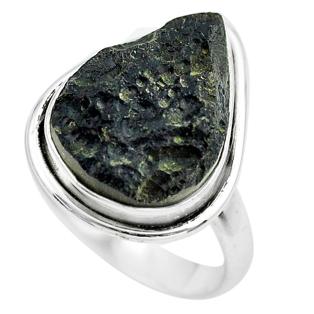 925 silver 12.07cts natural black tektite solitaire ring jewelry size 9 p61456