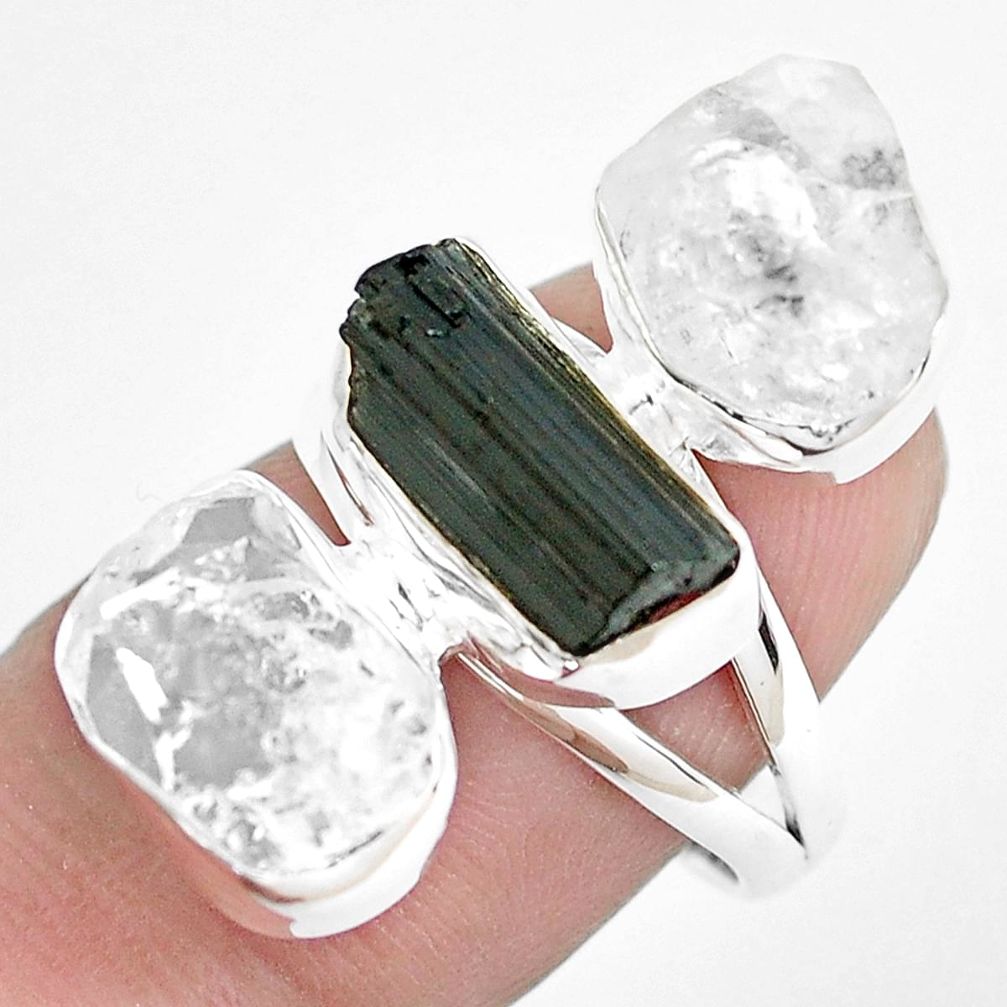 925 silver 15.16cts natural black tourmaline rough fancy ring size 7 p44304
