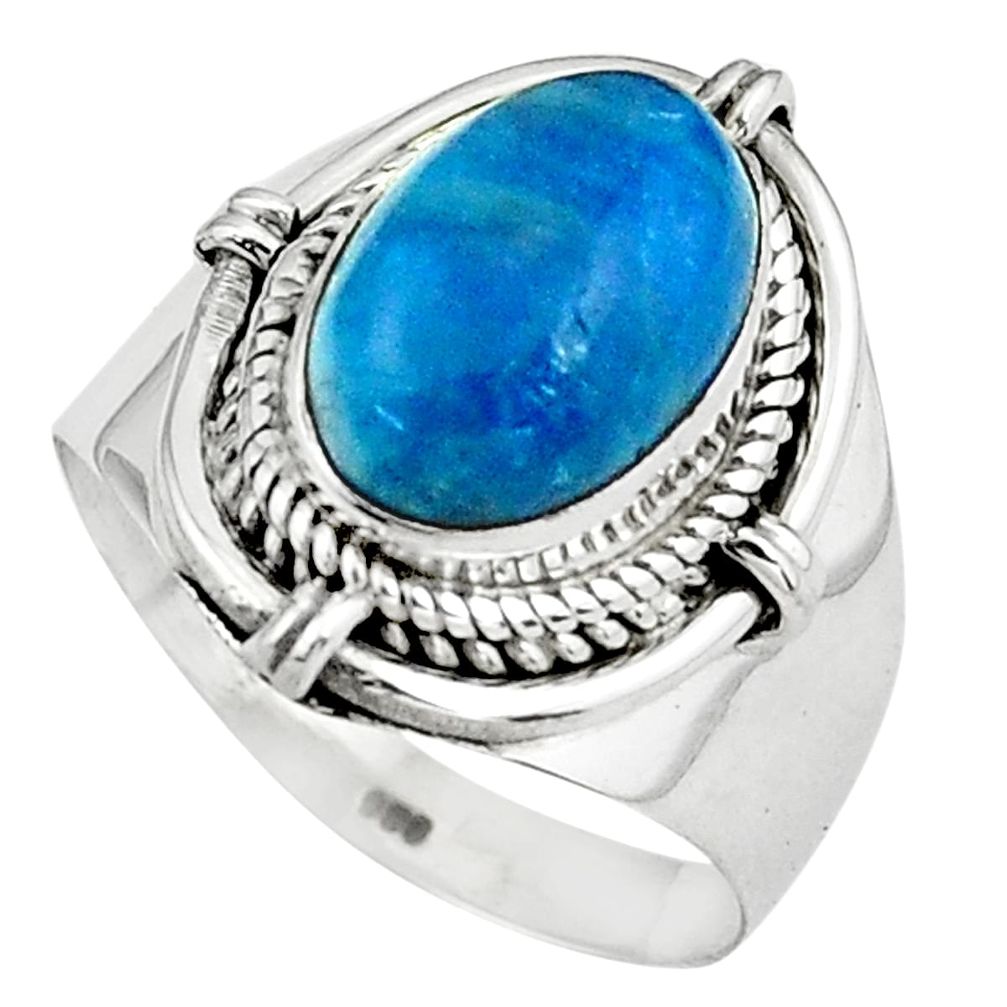 925 silver 4.70cts natural blue apatite solitaire ring jewelry size 8.5 p80955