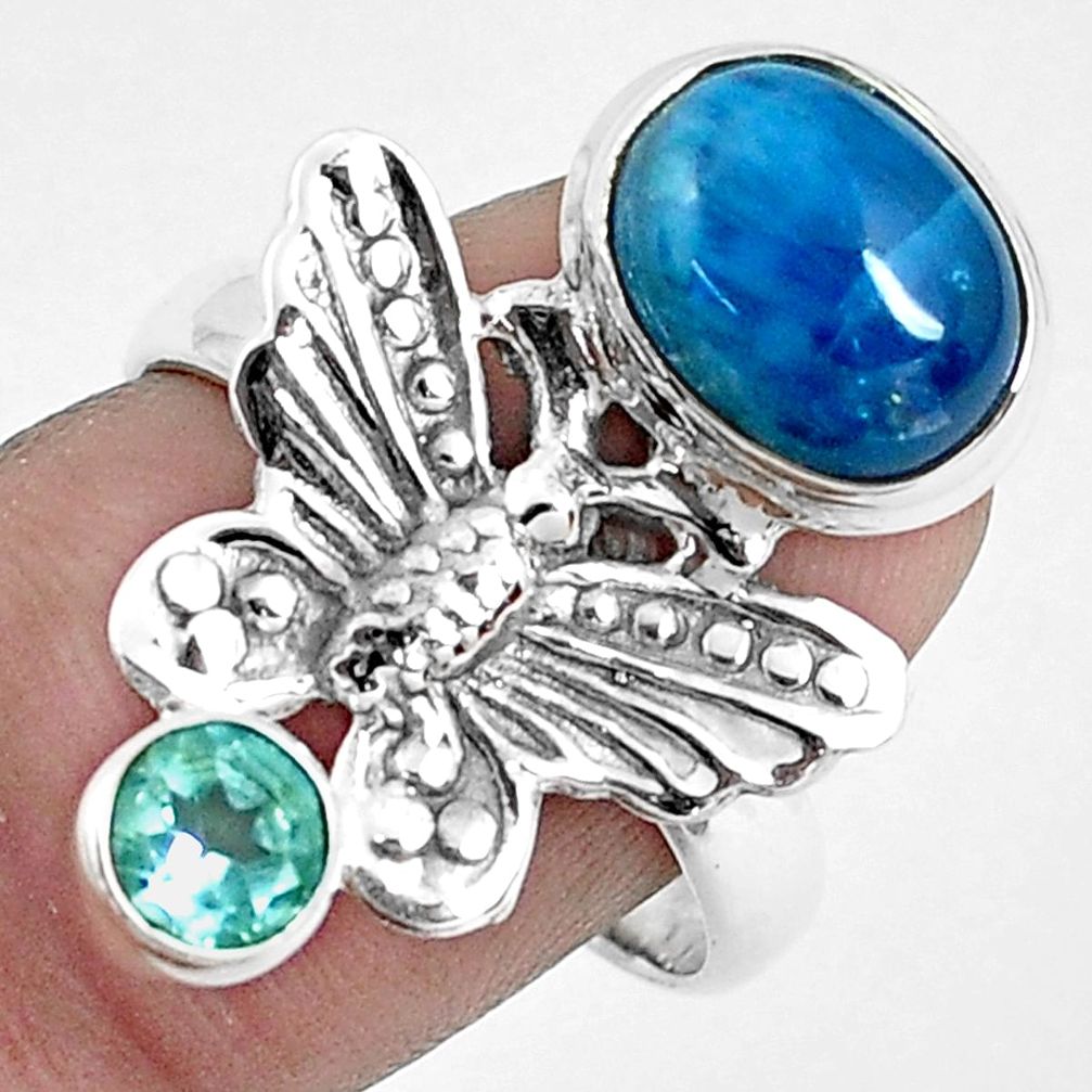 925 silver 5.97cts natural blue apatite topaz butterfly ring size 8.5 p42711