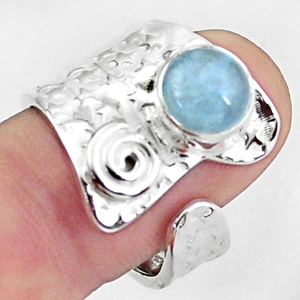 925 silver 3.41cts natural blue aquamarine adjustable ring size 8.5 p57049