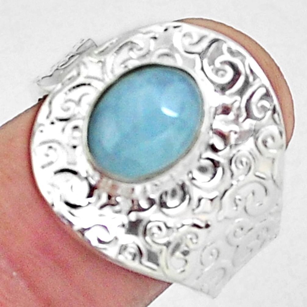 925 silver 3.01cts natural blue aquamarine oval adjustable ring size 8 p57129