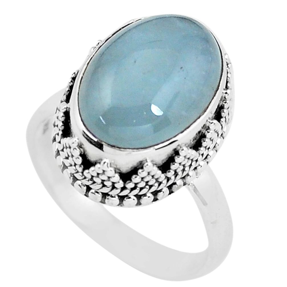 925 silver 7.33cts natural blue aquamarine oval solitaire ring size 8 p56595