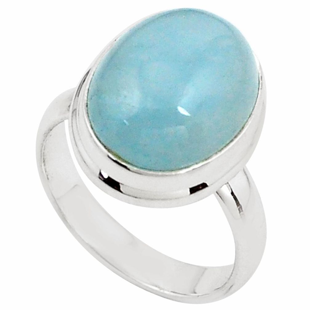 925 silver 8.41cts natural blue aquamarine oval solitaire ring size 7.5 p78308