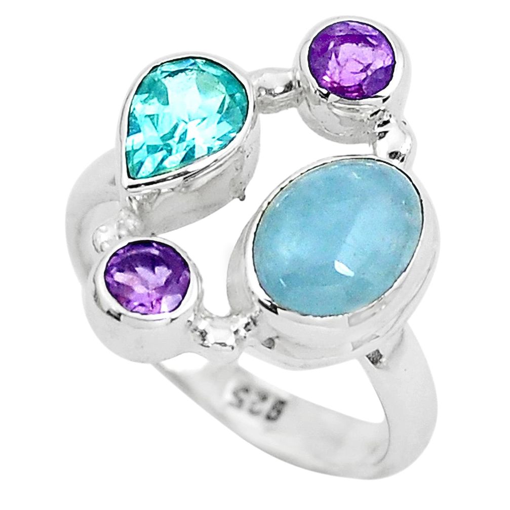925 silver 6.54cts natural blue aquamarine purple amethyst ring size 7 p52460
