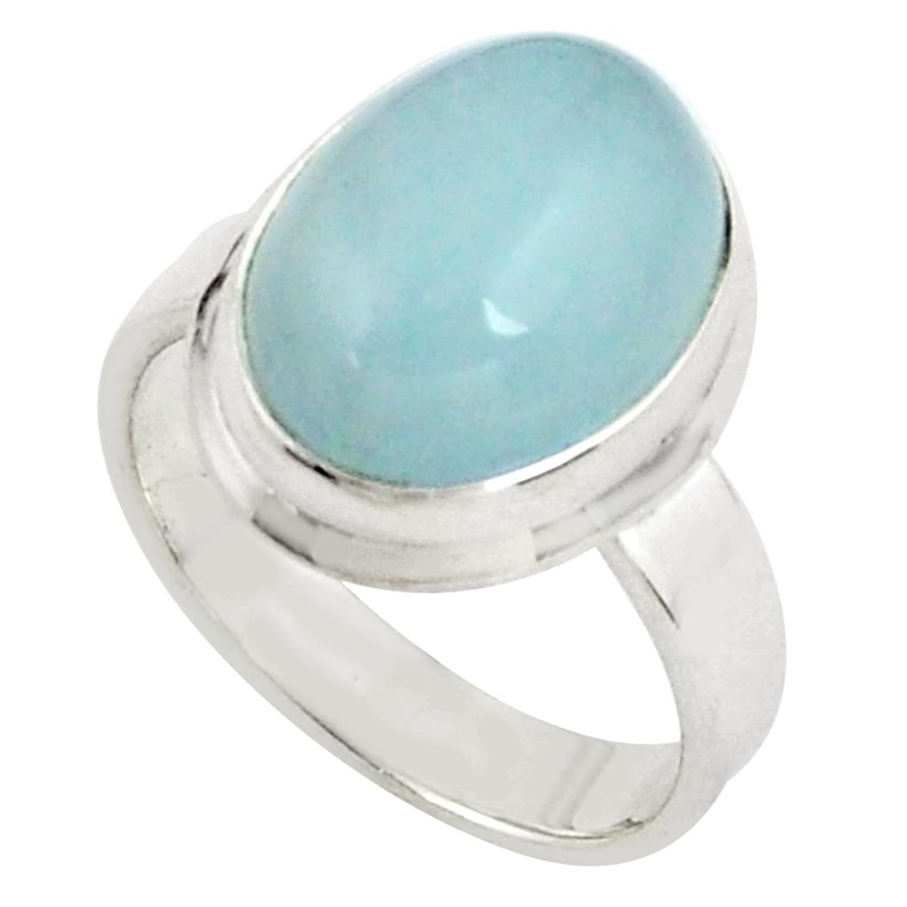 925 silver 7.78cts natural blue aquamarine solitaire ring size 7.5 p77795
