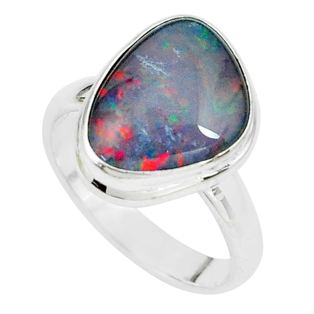 925 silver natural blue australian opal triplet solitaire ring size 7.5 p65535