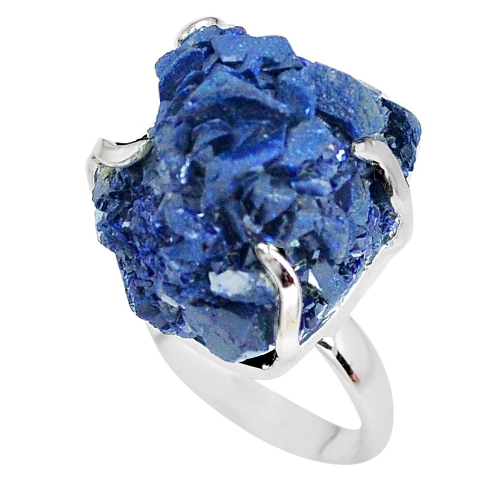 925 silver 35.52cts natural blue azurite druzy solitaire ring size 8 p63413