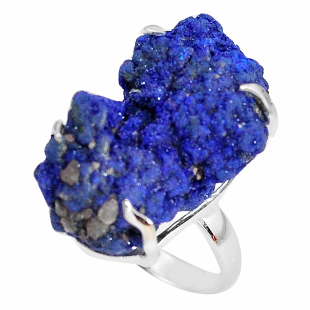 925 silver 35.55cts natural blue azurite druzy solitaire ring size 8 p63416