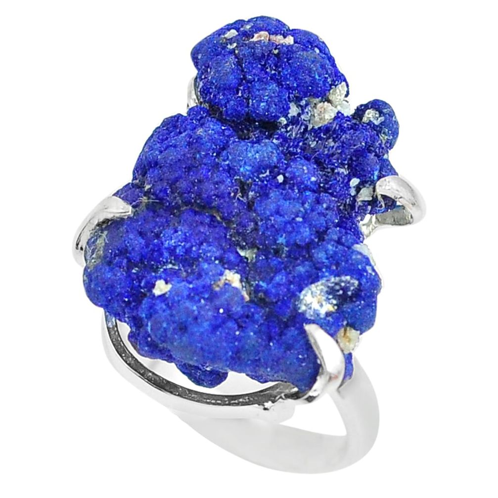 925 silver 33.26cts natural blue azurite druzy solitaire ring size 7 p63418