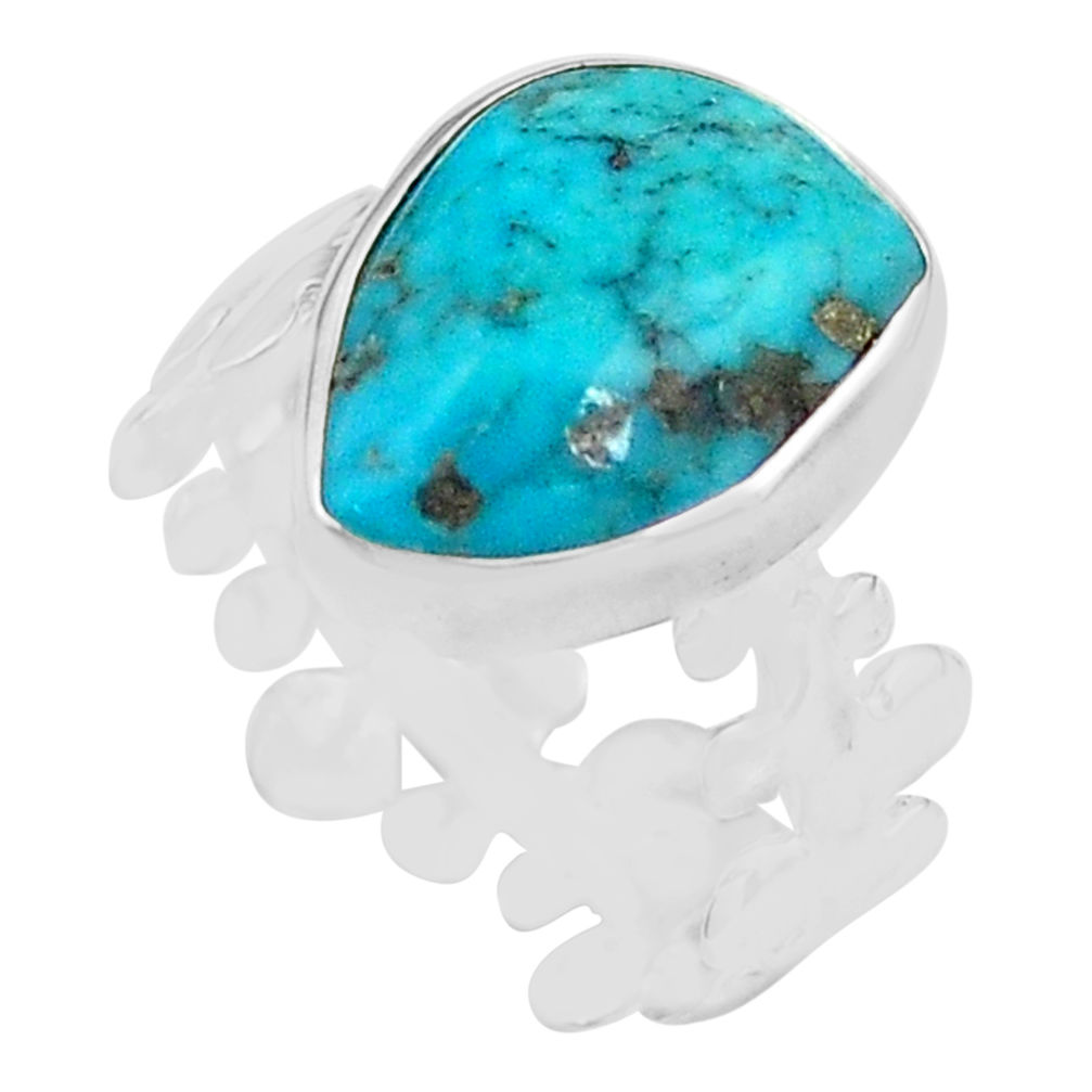 925 silver 7.24cts natural blue campitos turquoise solitaire ring size 9 p80340