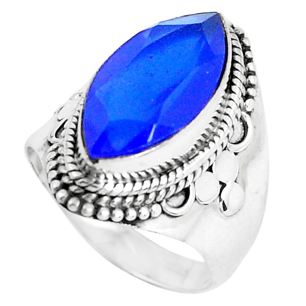 925 silver 7.89cts natural blue chalcedony solitaire ring jewelry size 7 d31395