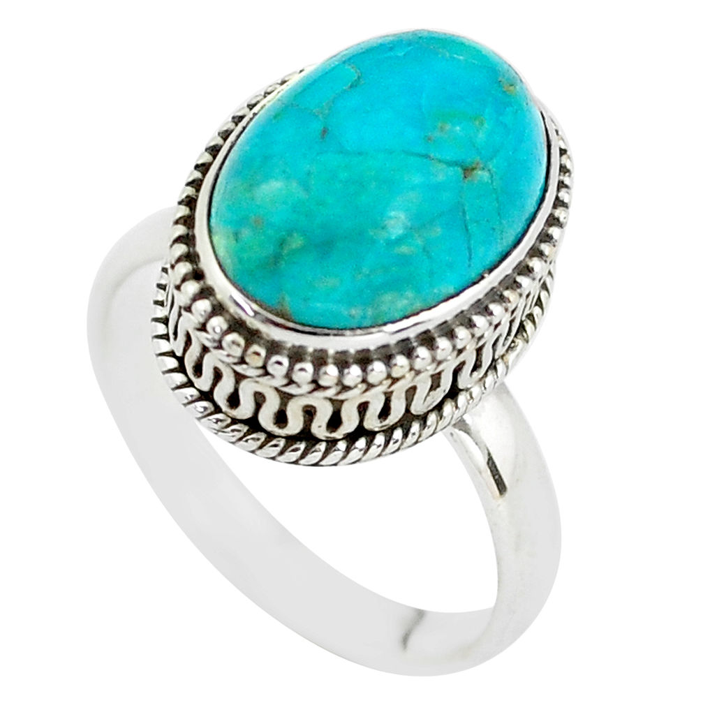 925 silver 6.53cts natural blue chrysocolla oval solitaire ring size 8.5 p56607