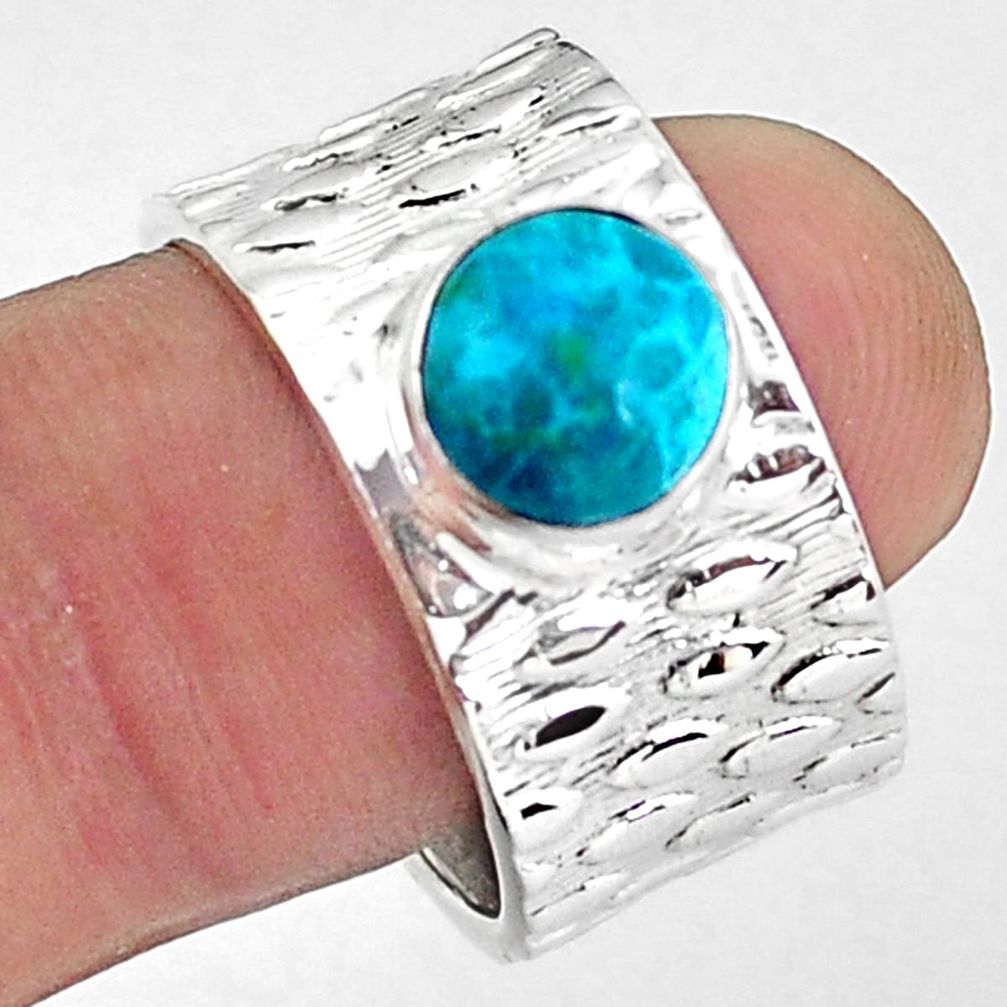 925 silver 3.41cts natural blue chrysocolla round adjustable ring size 8 p57207