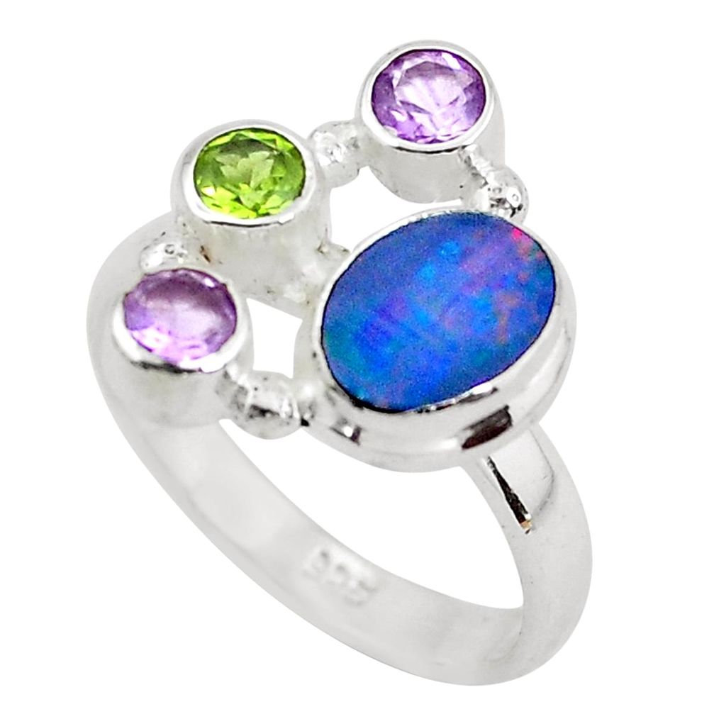925 silver 5.52cts natural blue doublet opal australian ring size 8.5 p52571