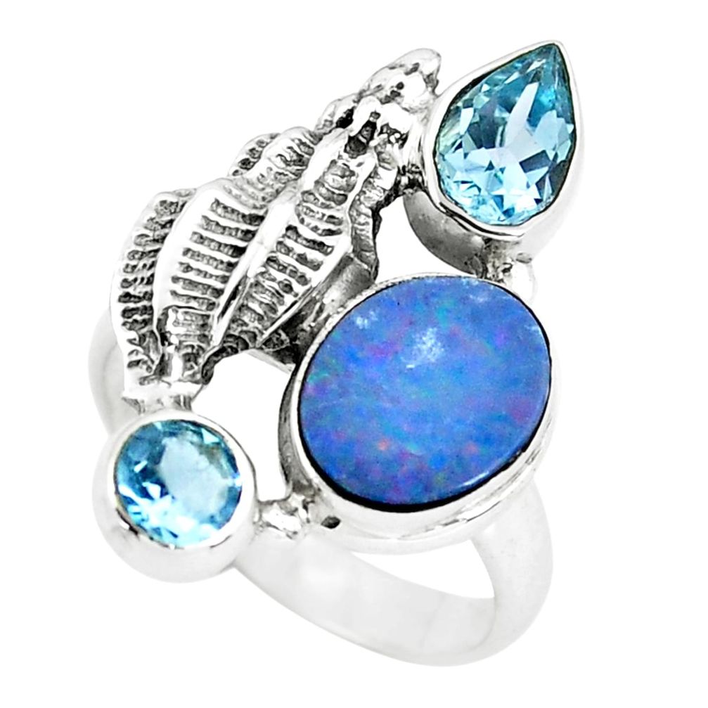 925 silver 6.76cts natural blue doublet opal australian ring size 7.5 p61080
