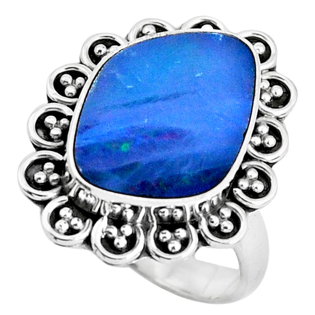925 silver natural blue doublet opal australian solitaire ring size 7 p47470
