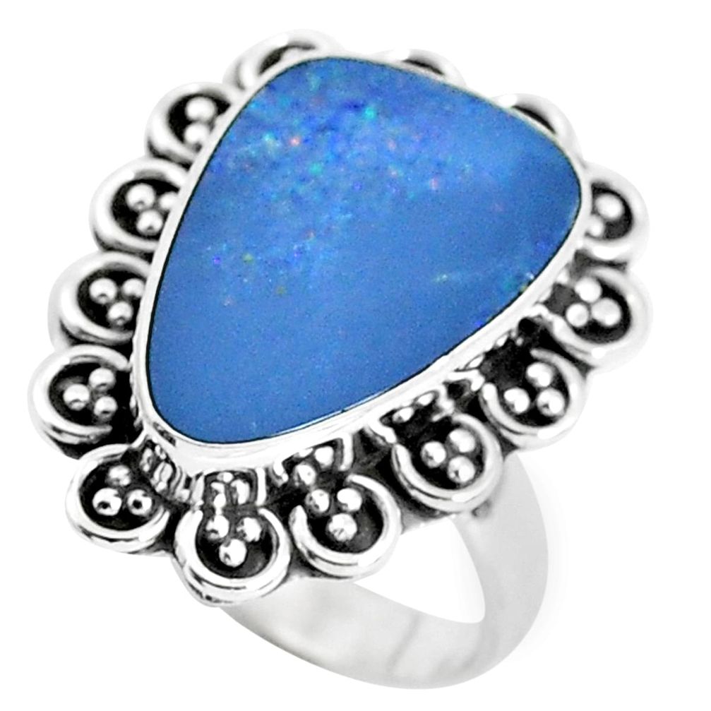 925 silver natural blue doublet opal australian solitaire ring size 8 p47488