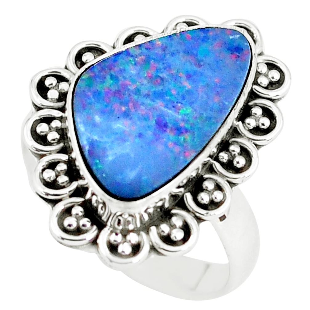 925 silver natural blue doublet opal australian solitaire ring size 8.5 p60257