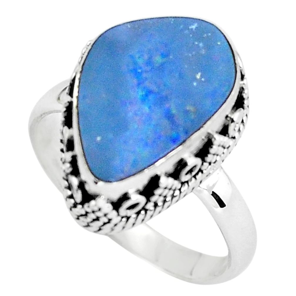 925 silver natural blue doublet opal australian solitaire ring size 8.5 p61364