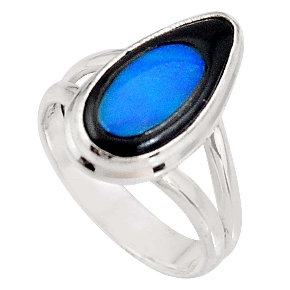 925 silver 7.36cts natural blue doublet opal in onyx 14k gold ring size 8 p92737