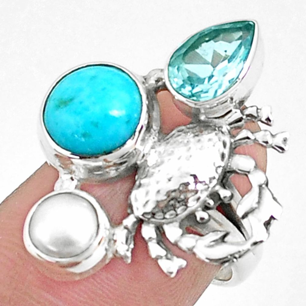 925 silver 7.51cts natural blue kingman turquoise topaz crab ring size 7 p42870