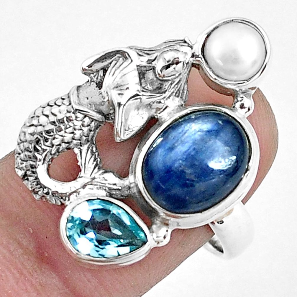 925 silver 8.10cts natural blue kyanite topaz fairy mermaid ring size 8 p42644