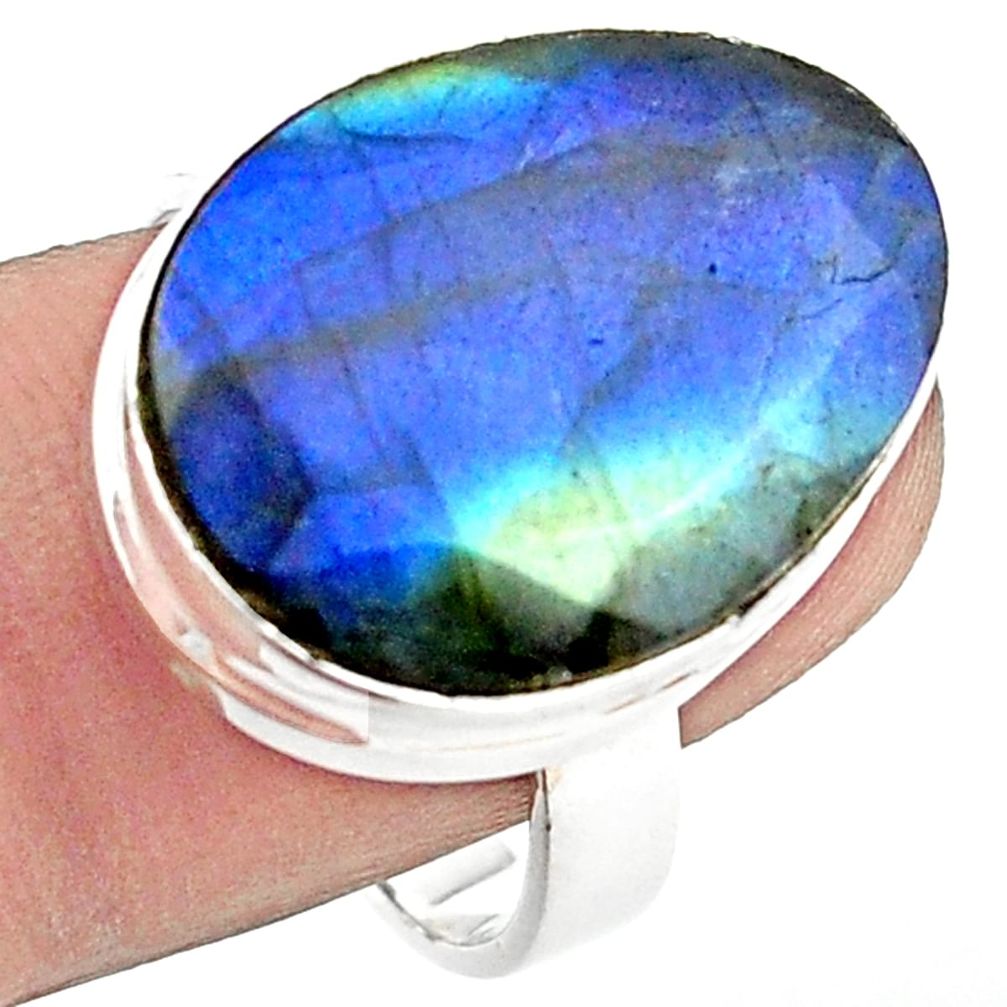 925 silver 15.76cts natural blue labradorite fancy solitaire ring size 9 p74789