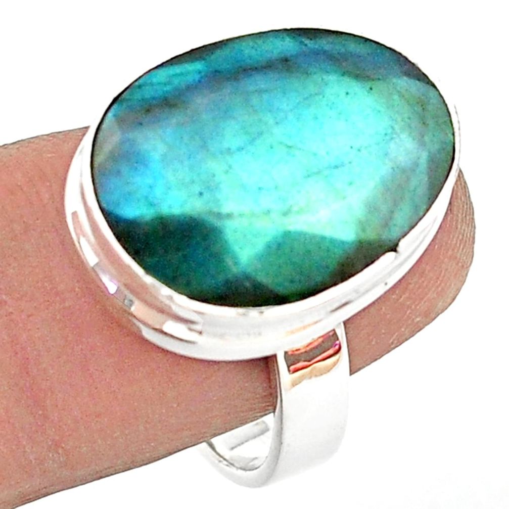 925 silver 13.71cts natural blue labradorite fancy solitaire ring size 8 p74790