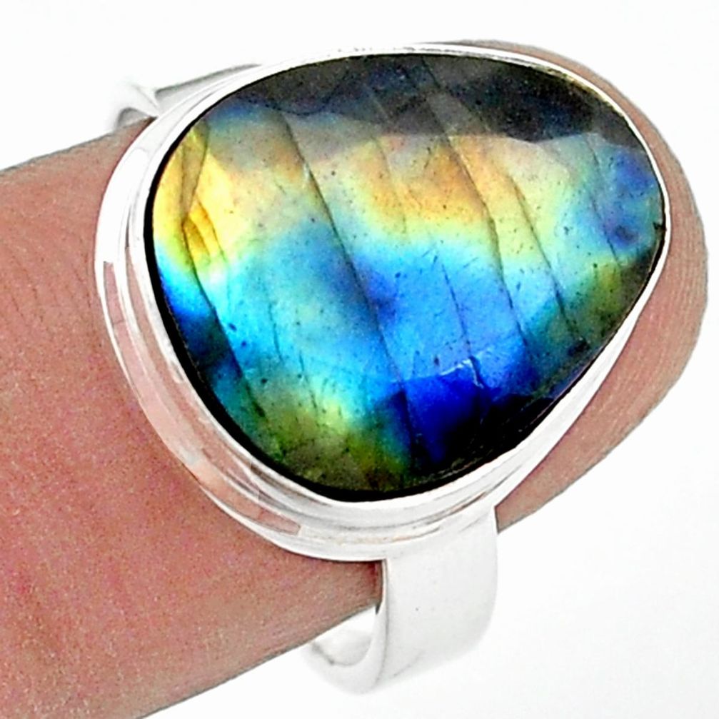 925 silver 12.83cts natural blue labradorite fancy solitaire ring size 8 p74794