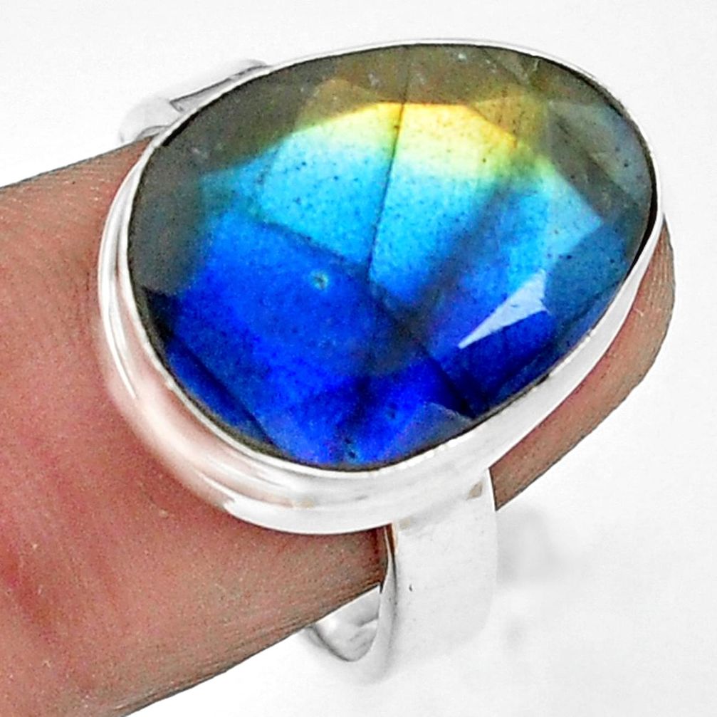 925 silver 12.83cts natural blue labradorite fancy solitaire ring size 8 p79018