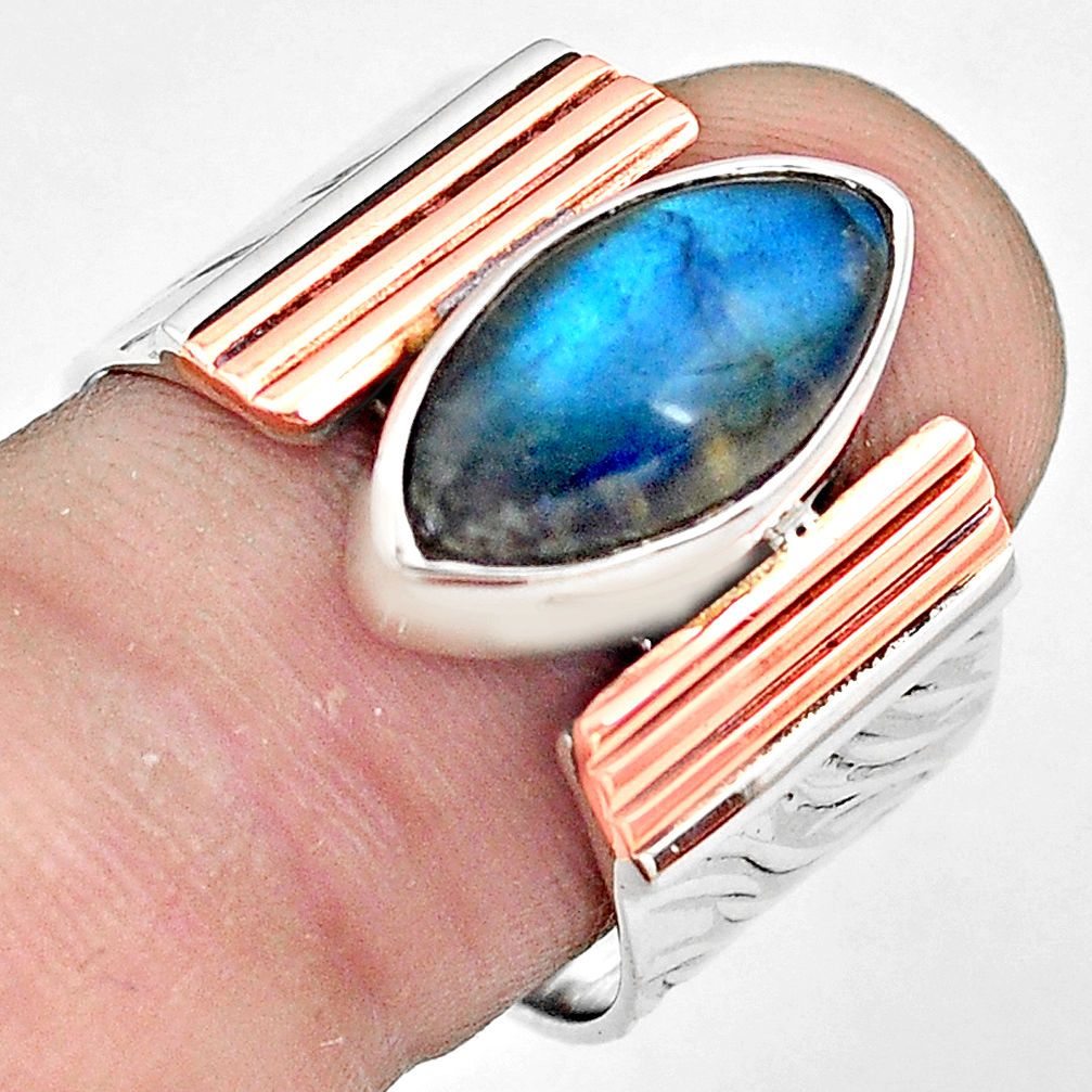 925 silver 6.67cts natural blue labradorite gold solitaire ring size 8 p81013