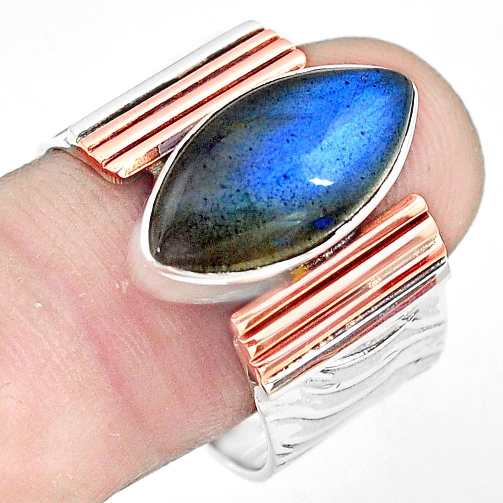 925 silver 8.46cts natural blue labradorite gold solitaire ring size 9.5 p81020