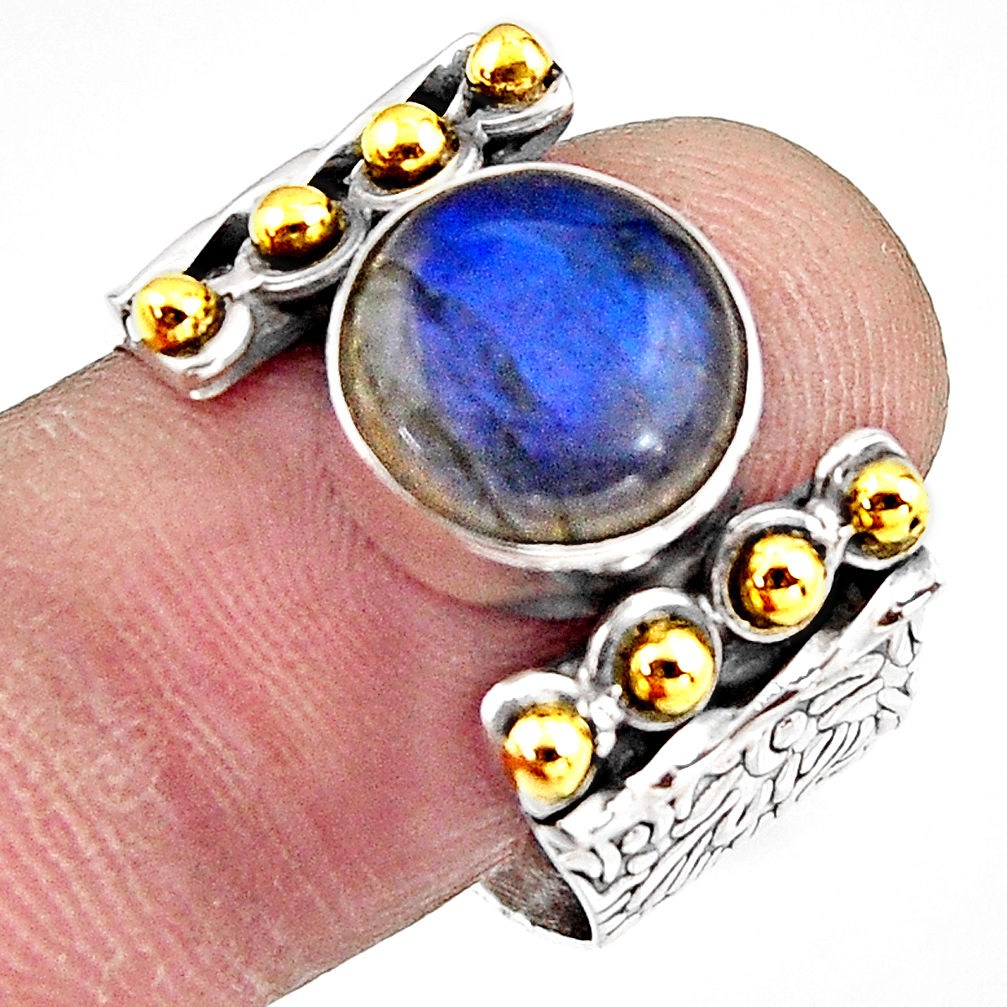 925 silver 5.81cts natural blue labradorite gold solitaire ring size 9 p91175