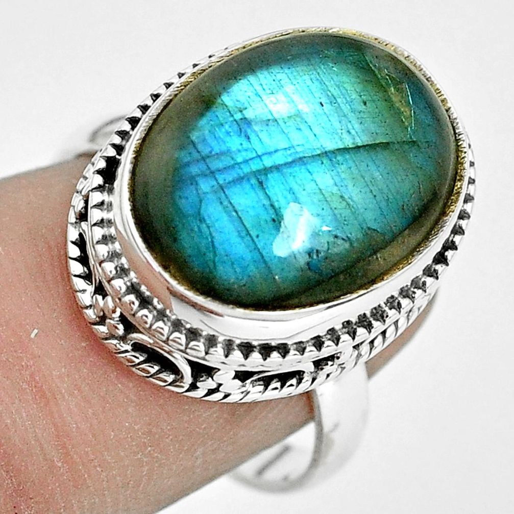 925 silver 10.53cts natural blue labradorite oval solitaire ring size 7.5 p32904