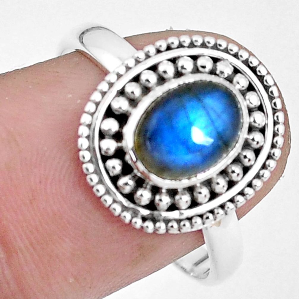 925 silver 2.22cts natural blue labradorite oval solitaire ring size 8.5 p51455
