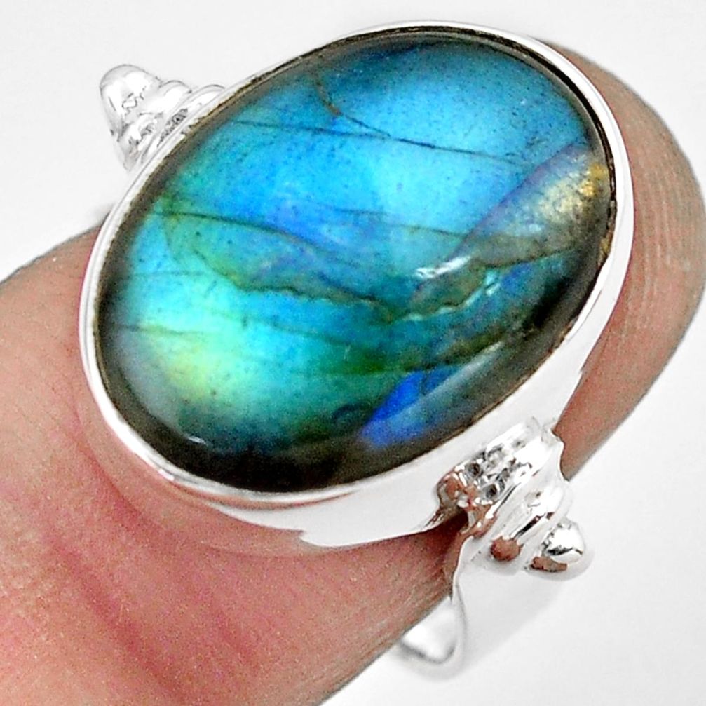 925 silver 13.28cts natural blue labradorite oval solitaire ring size 8 p86739