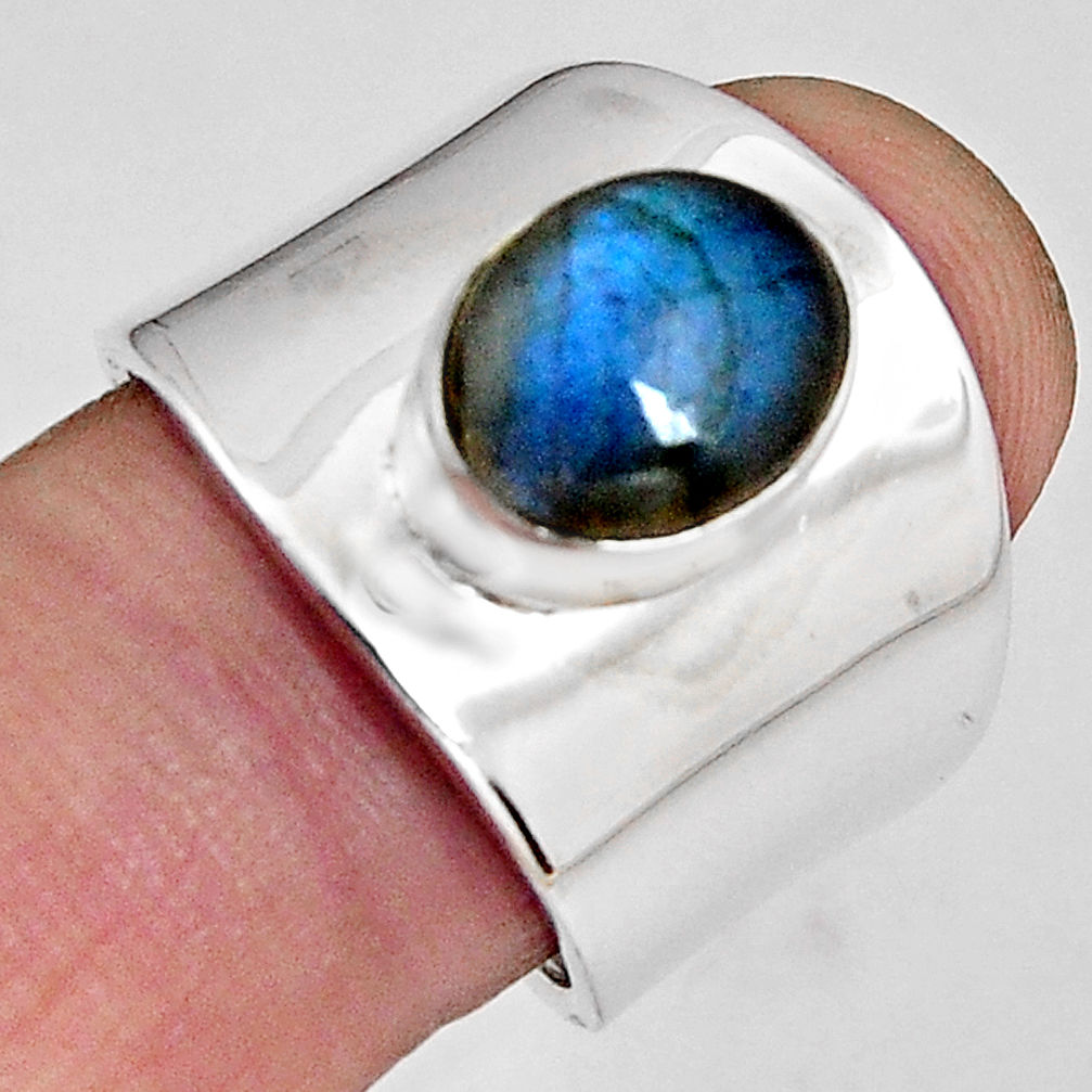 925 silver 4.66cts natural blue labradorite oval solitaire ring size 7.5 p89473