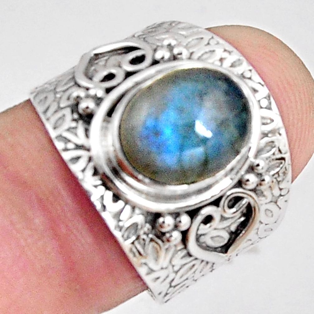 925 silver 4.55cts natural blue labradorite oval solitaire ring size 7.5 p89499