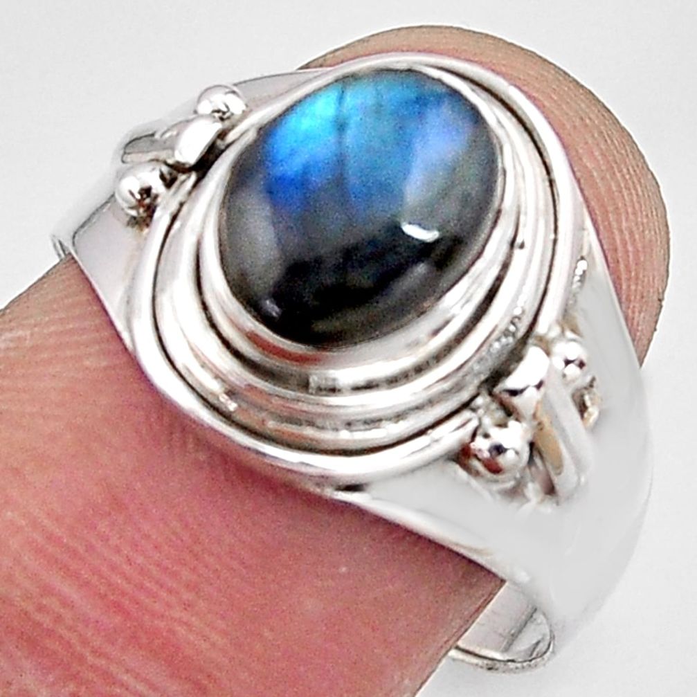 925 silver 3.36cts natural blue labradorite oval solitaire ring size 8.5 p90964