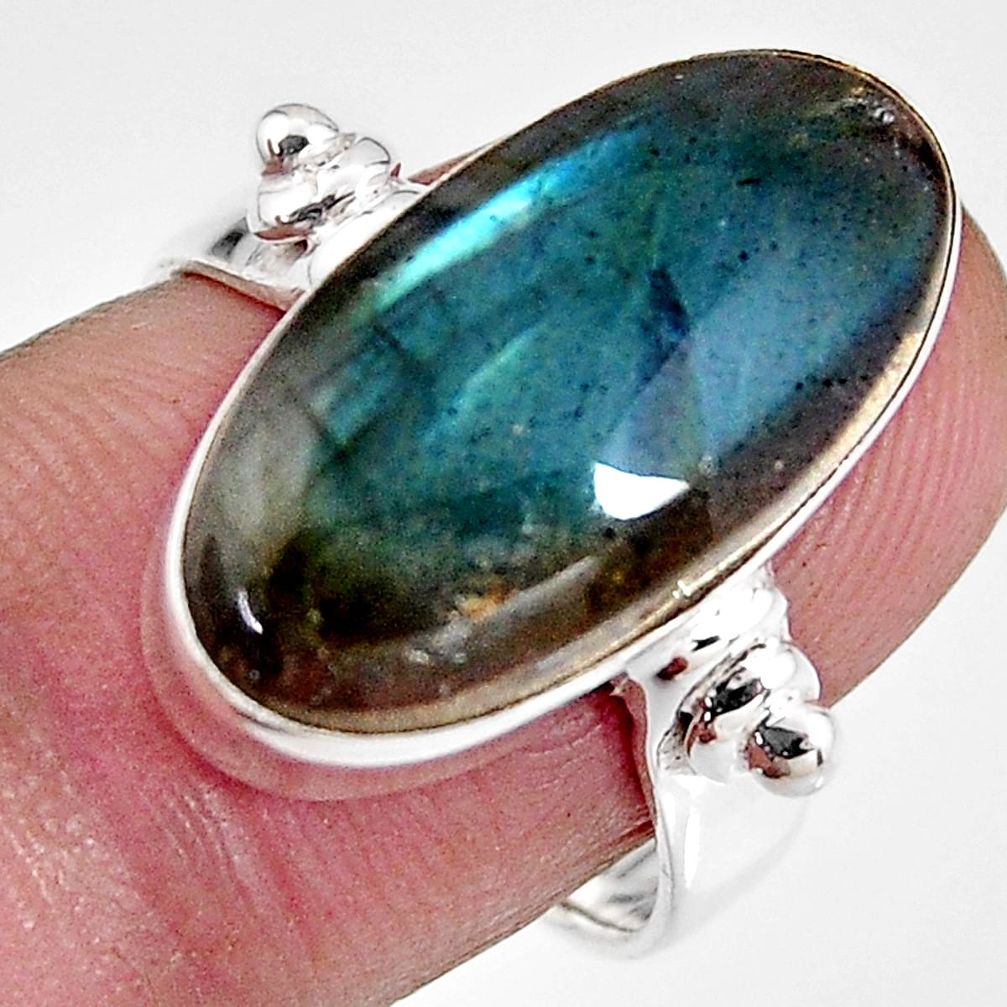 925 silver 9.03cts natural blue labradorite oval solitaire ring size 6.5 p92308