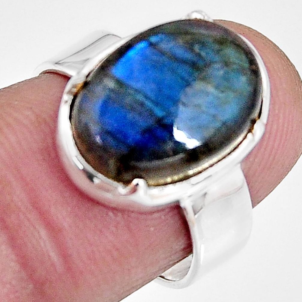 925 silver 6.72cts natural blue labradorite oval solitaire ring size 6.5 p92344