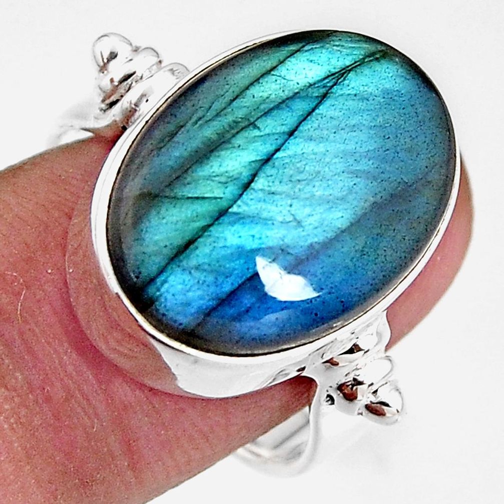 925 silver 13.76cts natural blue labradorite oval solitaire ring size 7 p92617