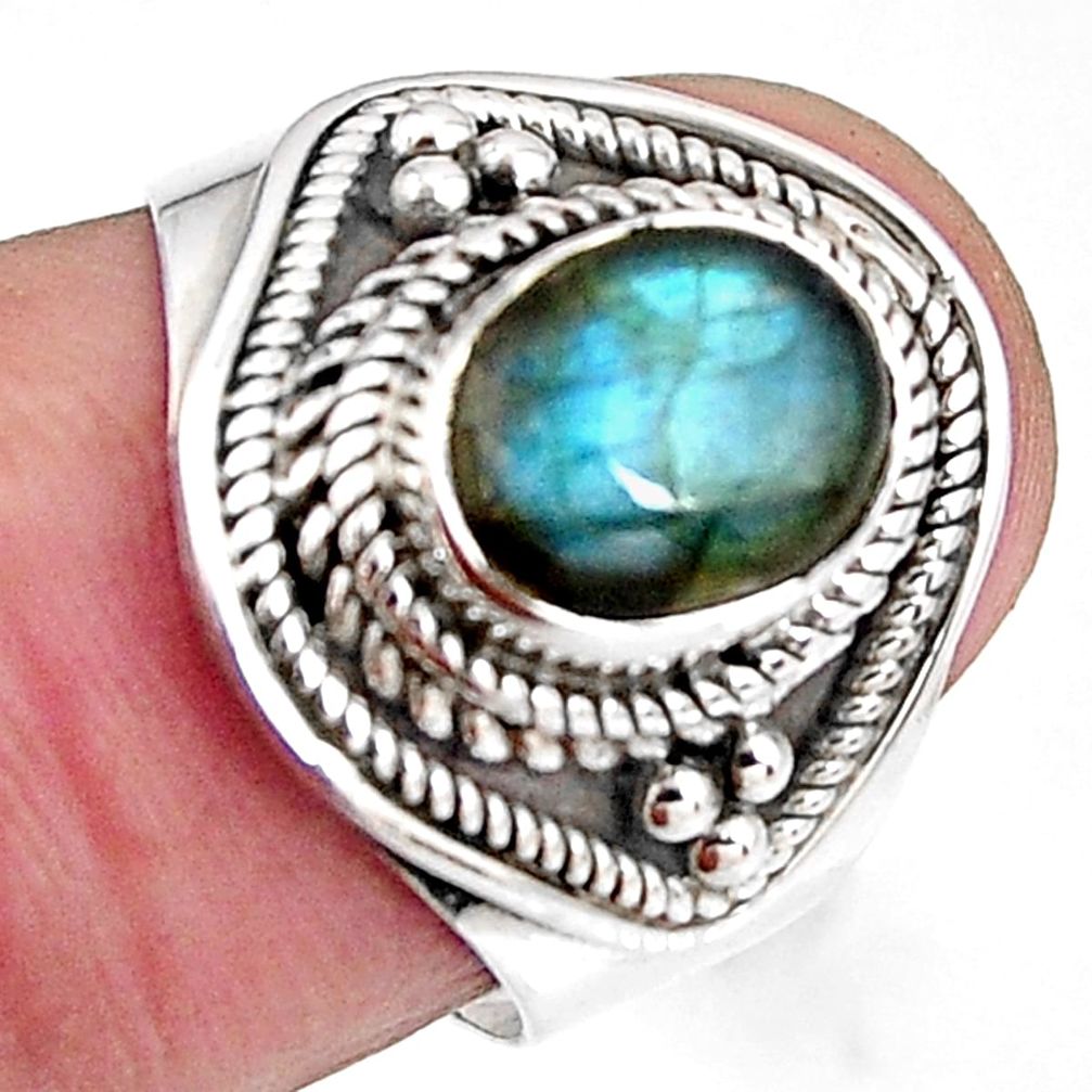 925 silver 3.01cts natural blue labradorite oval solitaire ring size 6.5 p92677