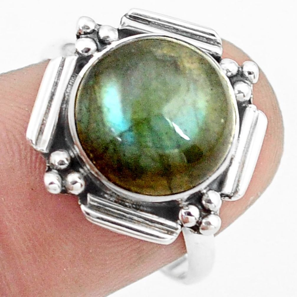925 silver 4.97cts natural blue labradorite round solitaire ring size 7.5 p74217