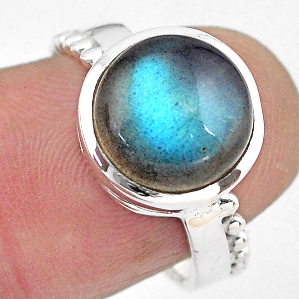 925 silver 5.10cts natural blue labradorite round solitaire ring size 6.5 p86793