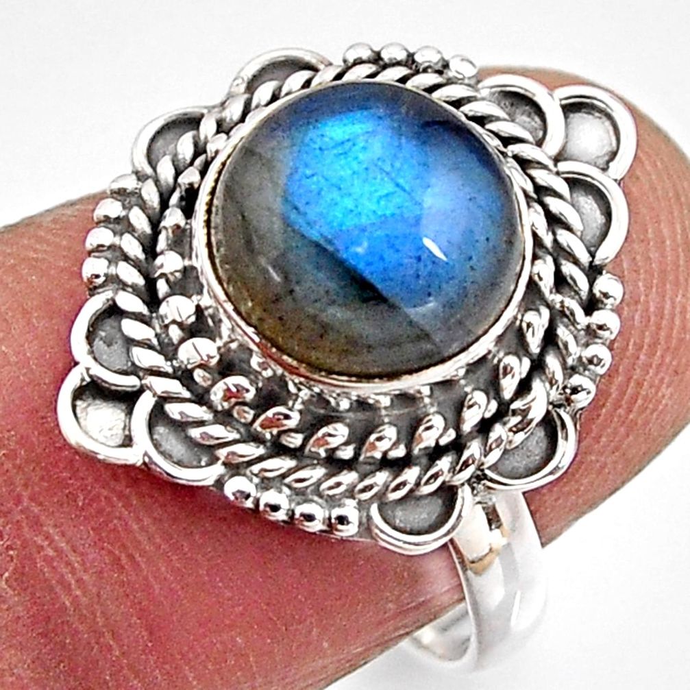 925 silver 4.67cts natural blue labradorite round solitaire ring size 6.5 p90944